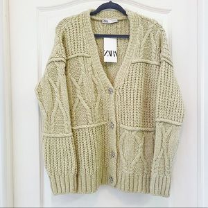 ZARA knit jewel button cozy cardigan sweater green